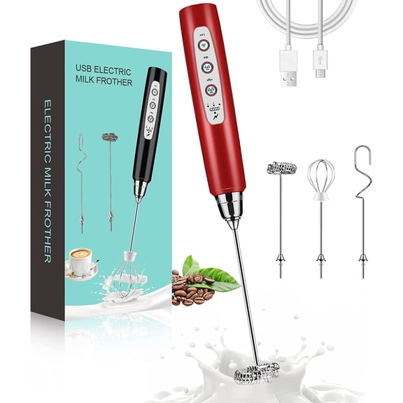 Handheld Milk Frother for Coffee, Rechargeable Electric Whisk with 3 Heads 3 Speeds Drink Mixer Foam Maker For Latte, Cappuccino, Hot Chocolate, Egg - Silver