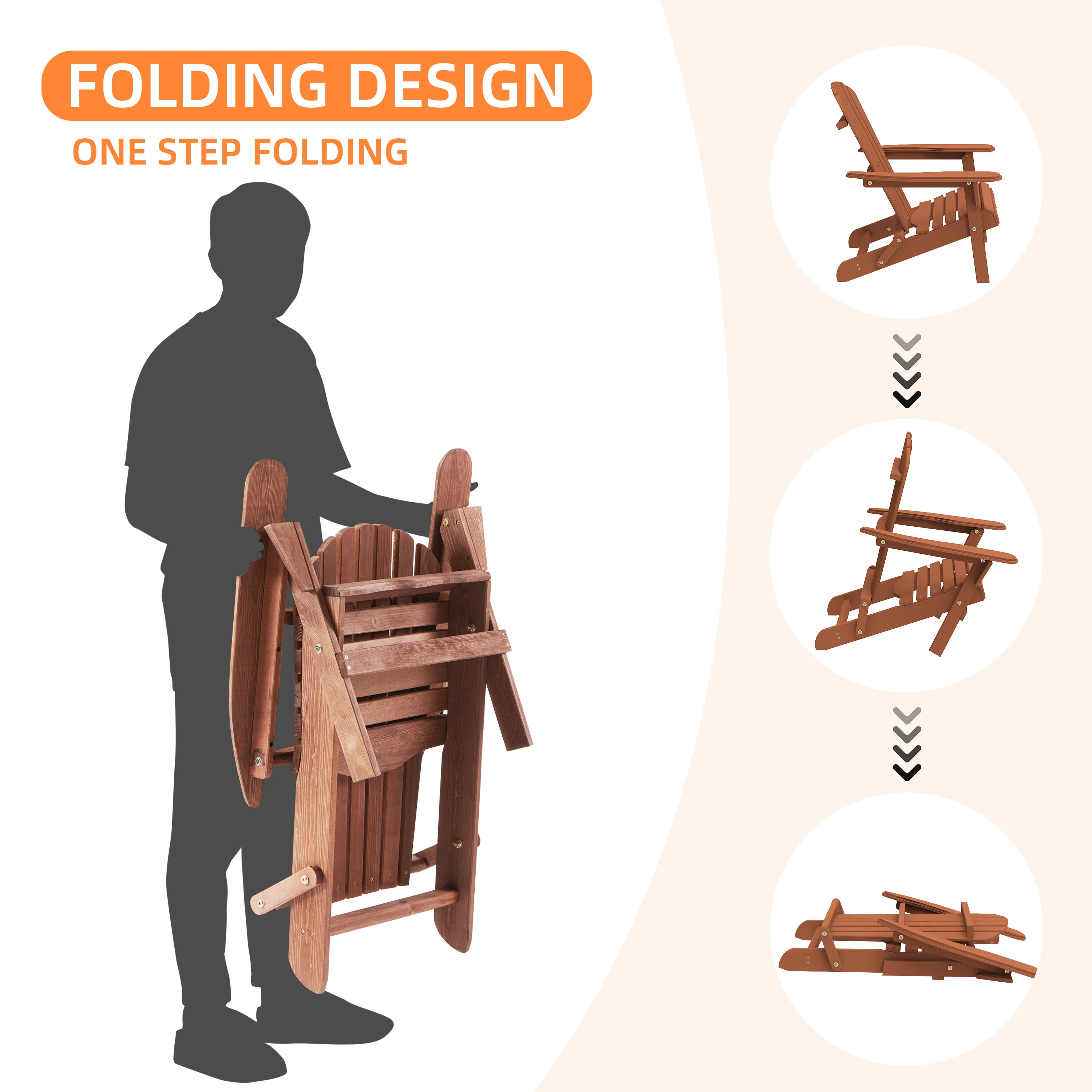 Wooden Folding Adirondack Chair Half Pre-Assembled Wood Lounge Chair Backyard Porch Pool Deck