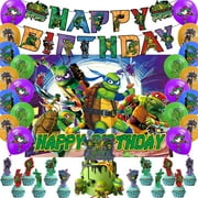 49PCS Ninja Turtle Birthday Party Decorations, Ninja Turtle Birthday Party Supplies Include Banners, Backgrounds, Balloons, Cupcake Toppers, Cake Topper for Kids Teenage Party Favors Decor