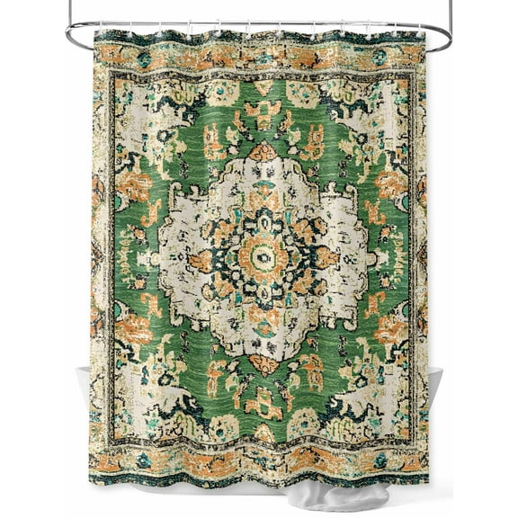 Shower Curtain Green Boho Bathroom Curtains with Hooks, Waterproof Fabric Bohemian Tribal Texture Bath Shower Curtains Set for Bathroom Bathtubs Decor 36x72 Inch