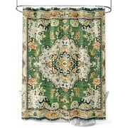 Shower Curtain Green Boho Bathroom Curtains with Hooks, Waterproof Fabric Bohemian Tribal Texture Bath Shower Curtains Set for Bathroom Bathtubs Decor 36x72 Inch