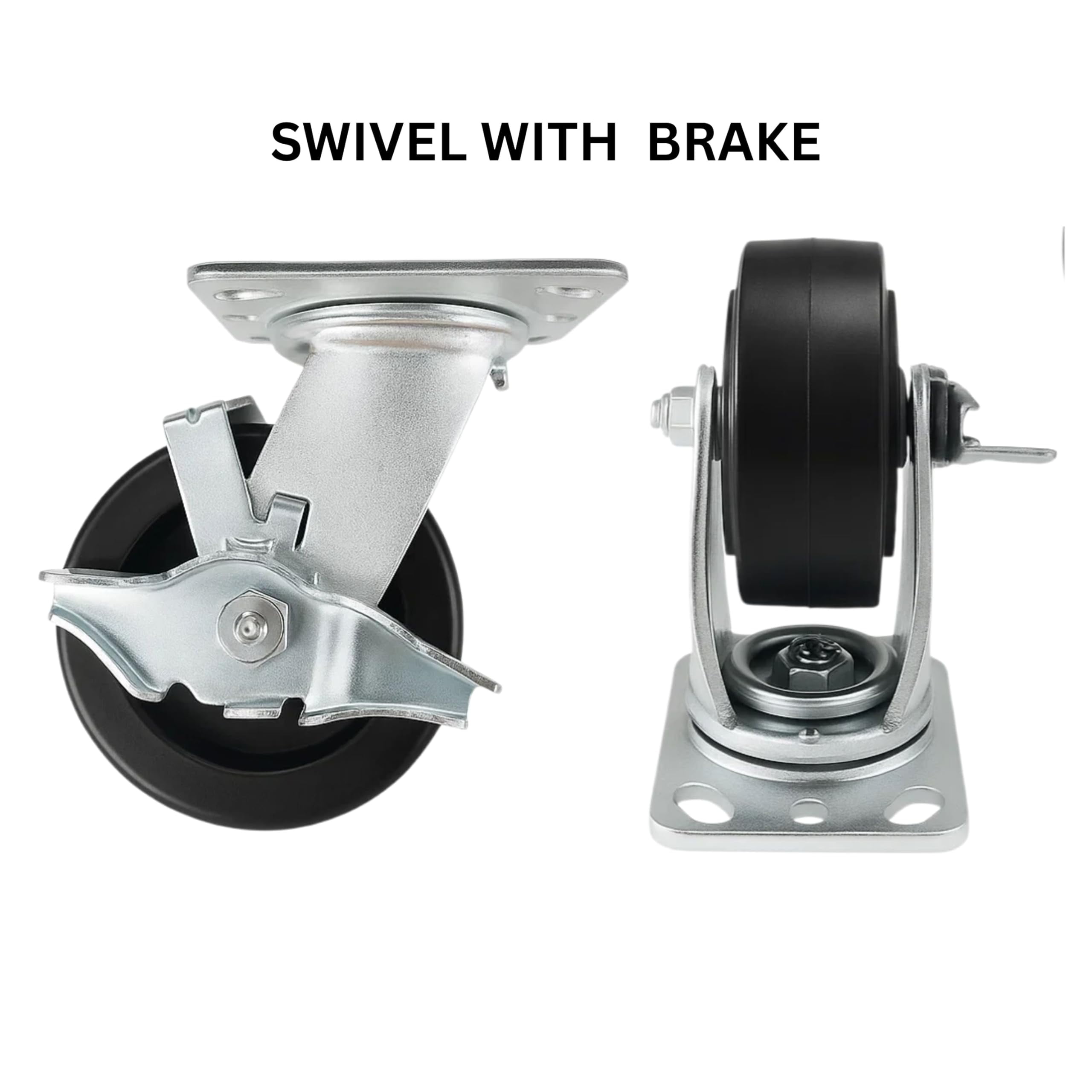 4 Heavy Duty Caster Set 5" Phenolic Wheels - 4 Swivel with Brake