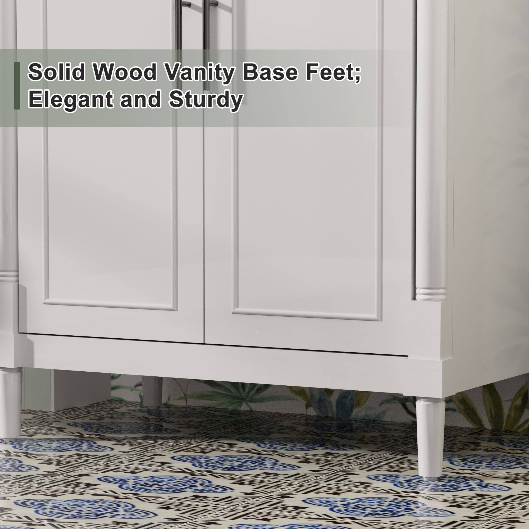 30" Freestanding Bathroom Vanity with Ceramic Sink Top, Faucet, Classic Tapered legs