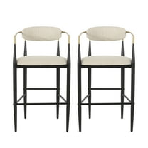 Camas Modern Fabric Upholstered Iron 30 Inch Barstools, Set of 2, Beige, Black, and Gold