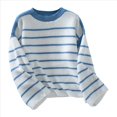 thumbnail image 3 of Suéter de Rayas Extragrande para Mujer, Cuello Redondo, Mangas Largas, Moda de Otoño 2025. Azul S, 3 of 8