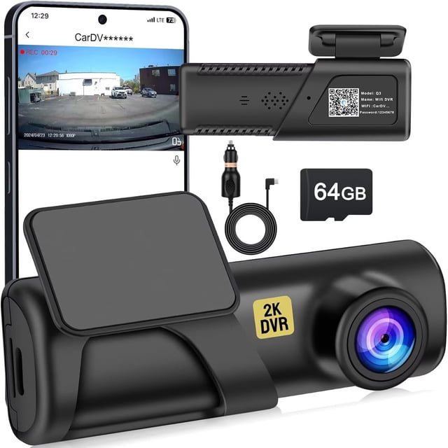 Dash Cam Slevnyen 2.5K FHD 160° WiFi con tarjeta SD de 64 GB de 128 GB