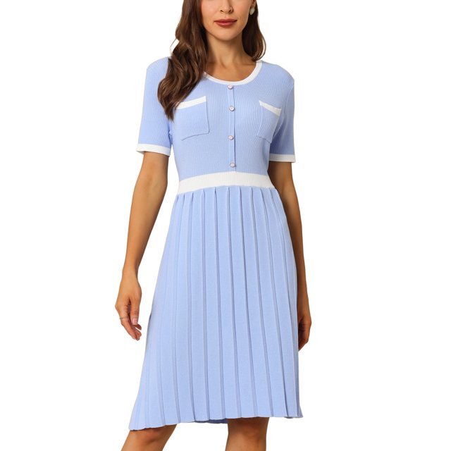 Vestido plisado de mujer INSPIRE CHIC, vestido de punto de color contrastante, azul, talla L