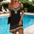 thumbnail image 6 of Womens Boho Floral Sundresses Beach Vacation Cold Shoulder Summer Casual Dresses Trendy Short Sleeve T Shirt Dress Black, M, 6 of 6