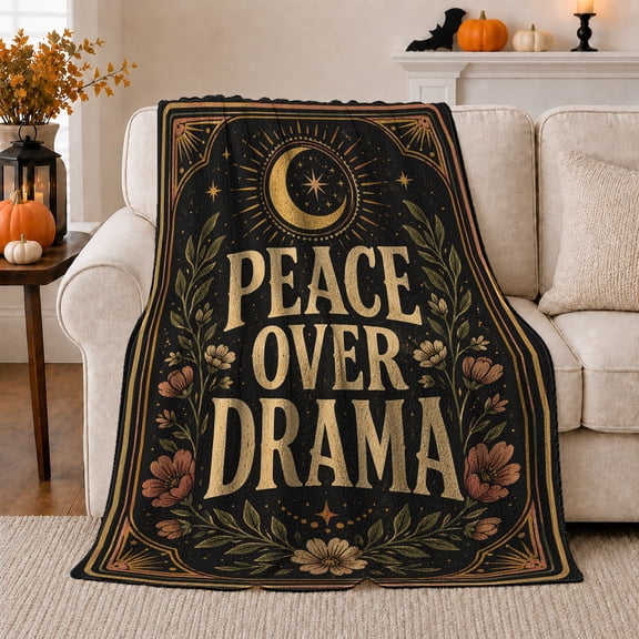 Golden Lettering Framed By Flowers And Moon, Soft Flannel Blanket with Vintage Celestial Typography Print, Housewarming Gift and Home Decor for Bedroom and Living Room