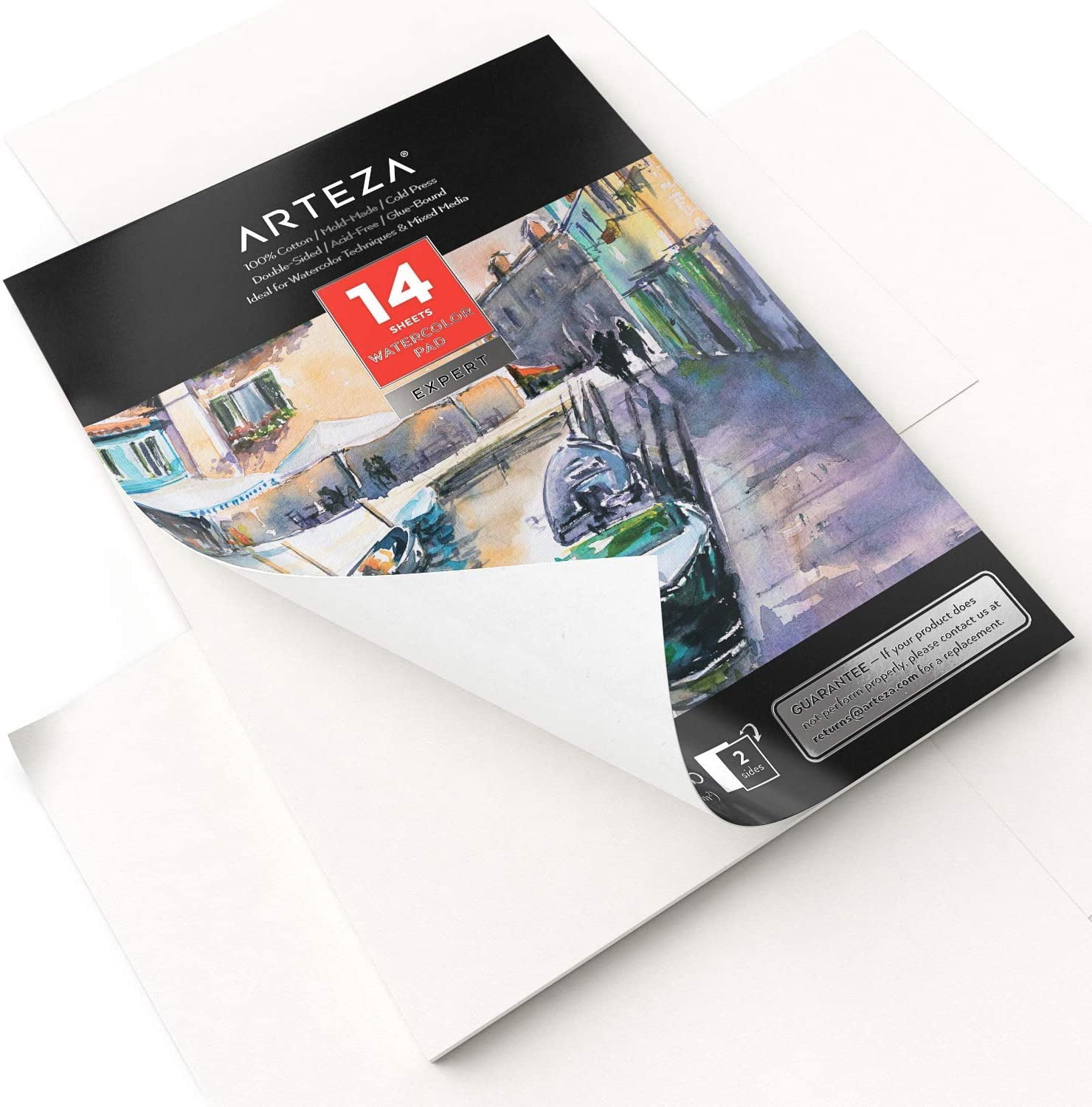 Arteza Watercolor Paper Pad, Cold-Pressed, 100% Cotton, 9"x12" - 14 Sheets