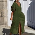 thumbnail image 4 of Gspmoly Robes pour Femmes, Robe Décontractée Unie pour Femmes à la Mode, Robe à Col en V à Manches Longues, Longue Robe, Robes de Vacances pour Femmes Offres du Jour, 4 of 7