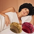 thumbnail image 2 of Bowknot Summer Elegant Curly Hair Bonnet for Women Girl Bonnets Cap Satin Single Layer,Black,1Pack, 2 of 5