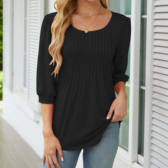 Wancir Sweatshirt for Women Crewneck Pleated Long Sleeve Shirts Tunic Tops Fashion 2024