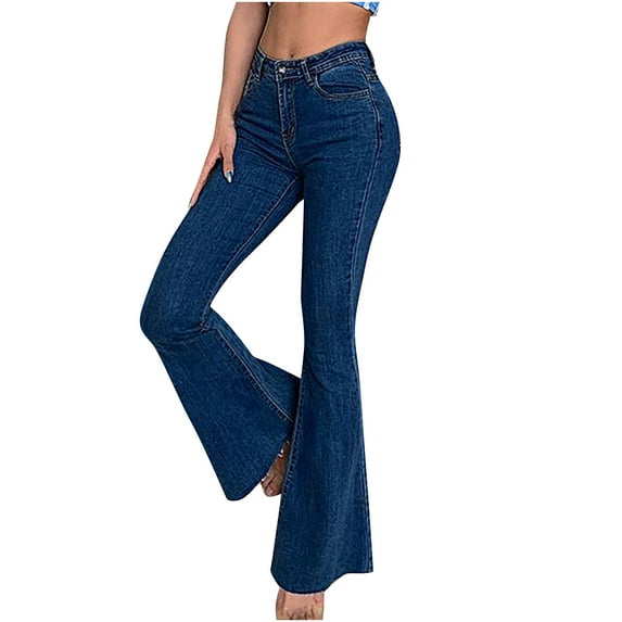 Bigersell High Waist Denim Pant Full Length Pants Women's Mid Ripped Denim Frayed Hem Casual Jeans Denim Trousers Blue Pants for Ladies