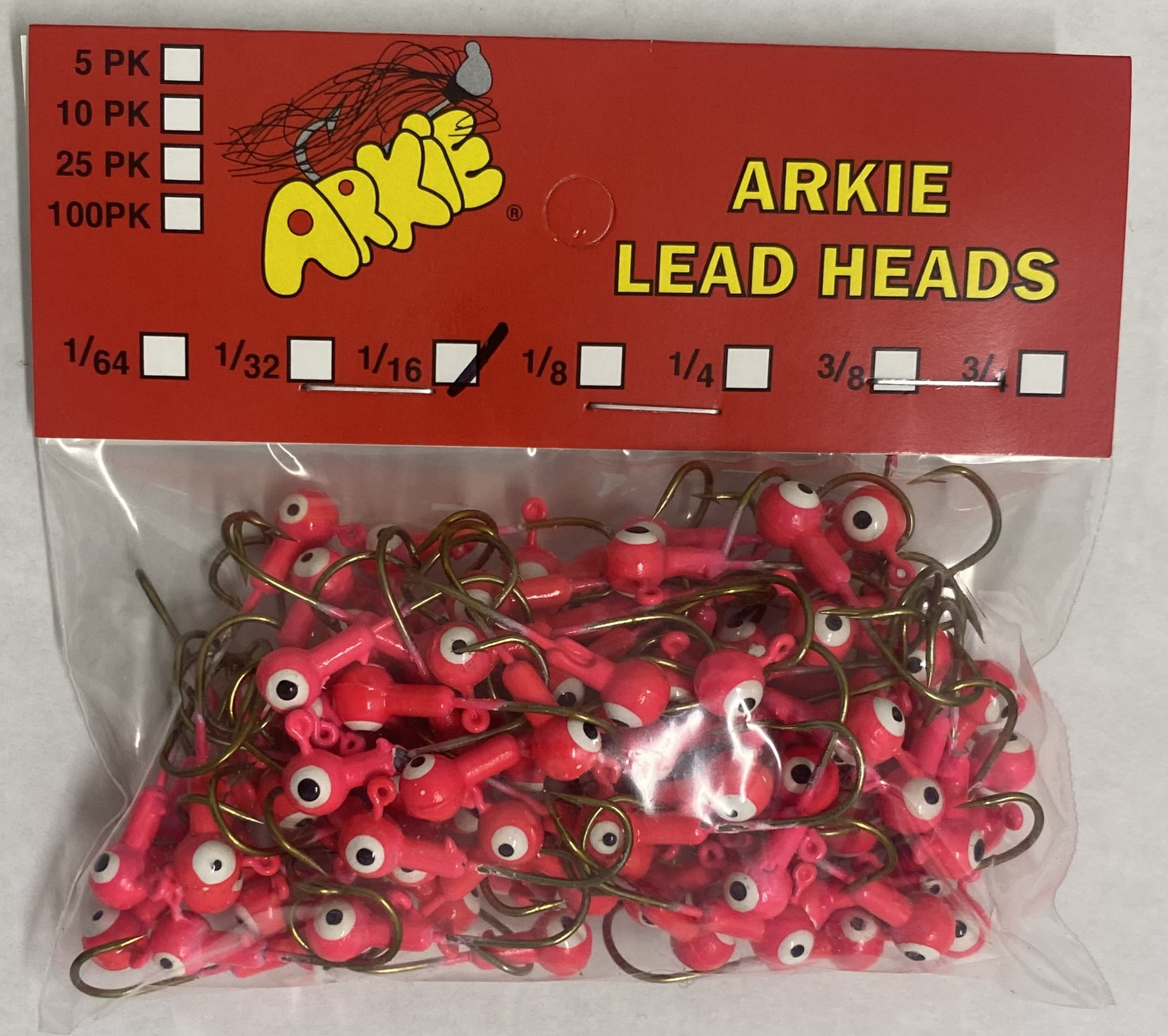 Arkie Lures Double Eye Painted Jig Heads, 1/16 oz, #4 Pink, 100 Pack Fishing Lures