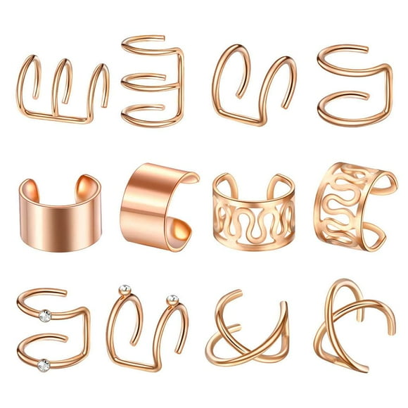 12 piezas de aretes modernos de acero inoxidable Oro rosa