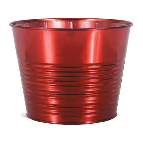 Red Metal Ribbed Pattern Planter