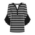 thumbnail image 4 of ZQUUVOU Women's T-Shirt Stripe V Neck Ruffle 3/4 Sleeve Floral Blouse Black (M), 4 of 4
