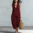 thumbnail image 2 of Lumtrix Womens Lounge Cotton Linen Two Piece Outfits Spring Summer Oversized Sleeveless Tops And Wide Leg Capris Suits Sets Red 2XL, 2 of 5