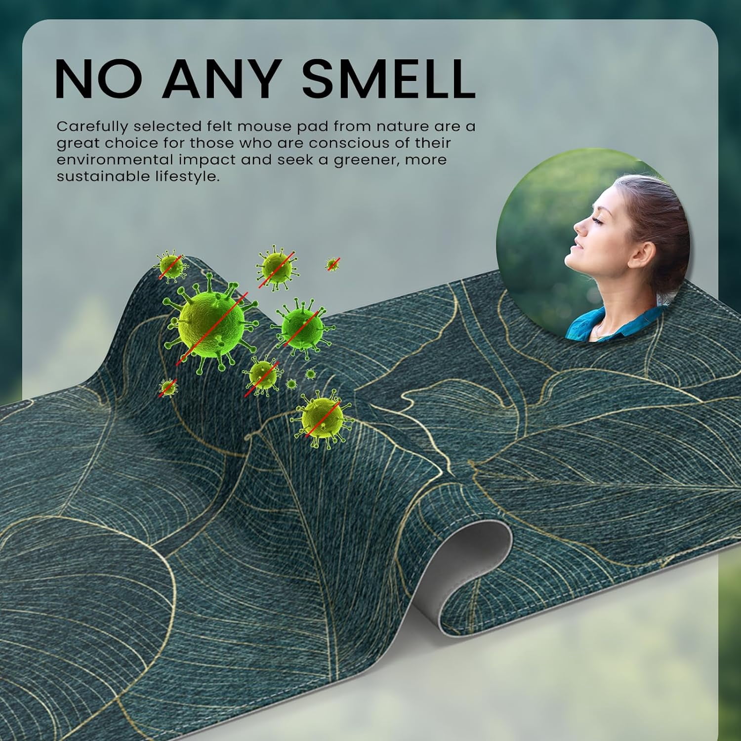 Felt Desk Mat, XXL Large Mouse Pad Desk Pad, Gaming Mousepad, Non-Slip Base, No Any Smell Desk Protector Cover Mat for Computer Keyboard Work Game Office Home-Green Leaf