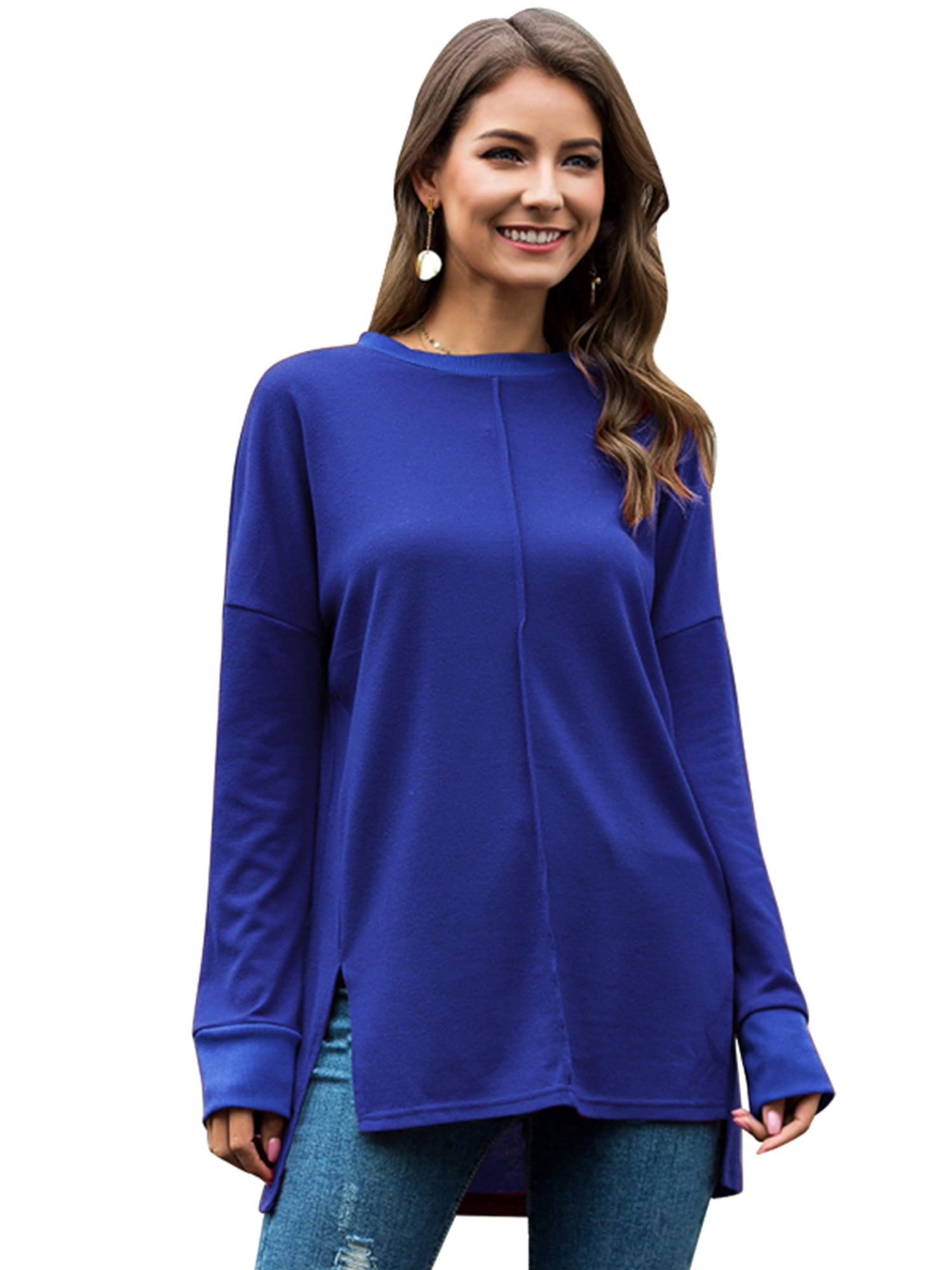 Shirt Blouse Pullover Limsea Womens Long Sleeve Tunic Tops Casual Round Neck Button Side Swing Fall T 