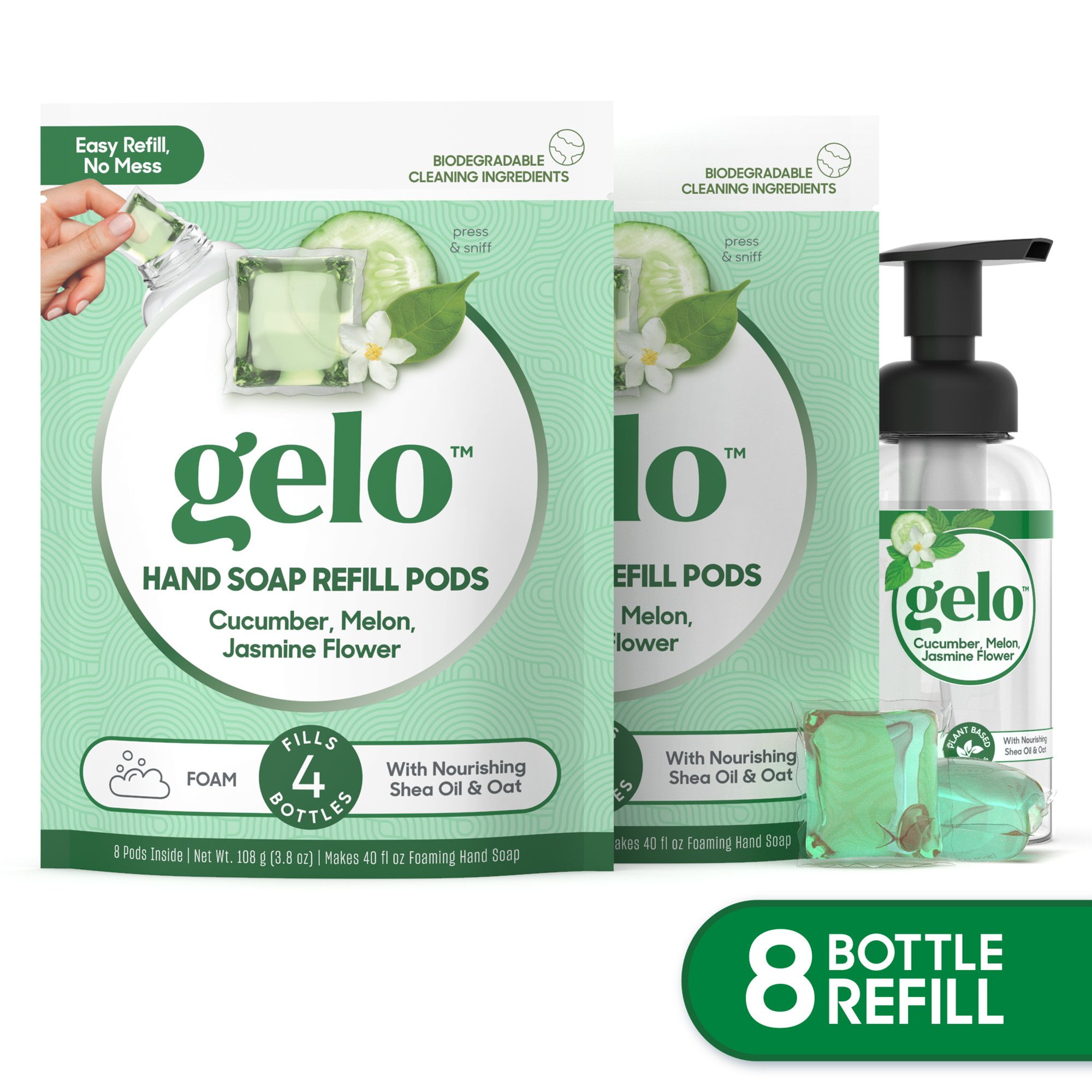 Gelo Foaming Hand Soap Value Pack 80oz Refill Reusable Bottle Cucumber Melon Walmart Com Walmart Com