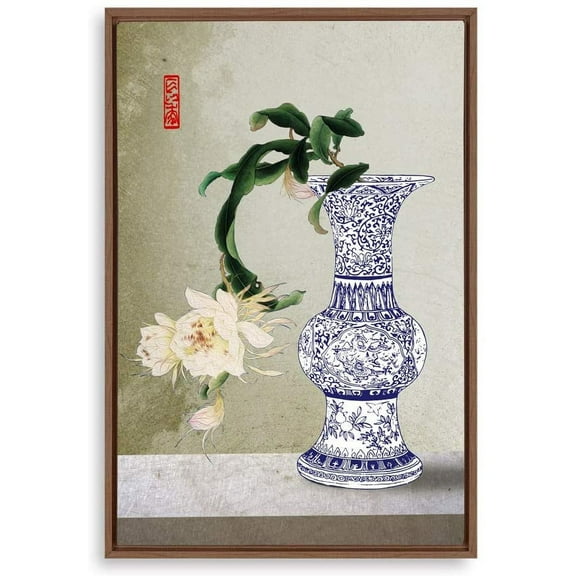 IDEA4WALL Framed Canvas Wall Art for Living Room, Bedroom Blue and White Porcelain Canvas Prints for Modern Home Decoration Ready to Hang