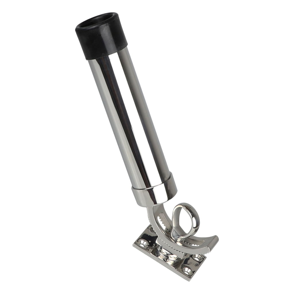 Adjustable Fishing Rod Holder for Vessel Decks Toothed Position-Locking Mechanism Black Rubber Opening Guard and Integrated Retention Connection Point