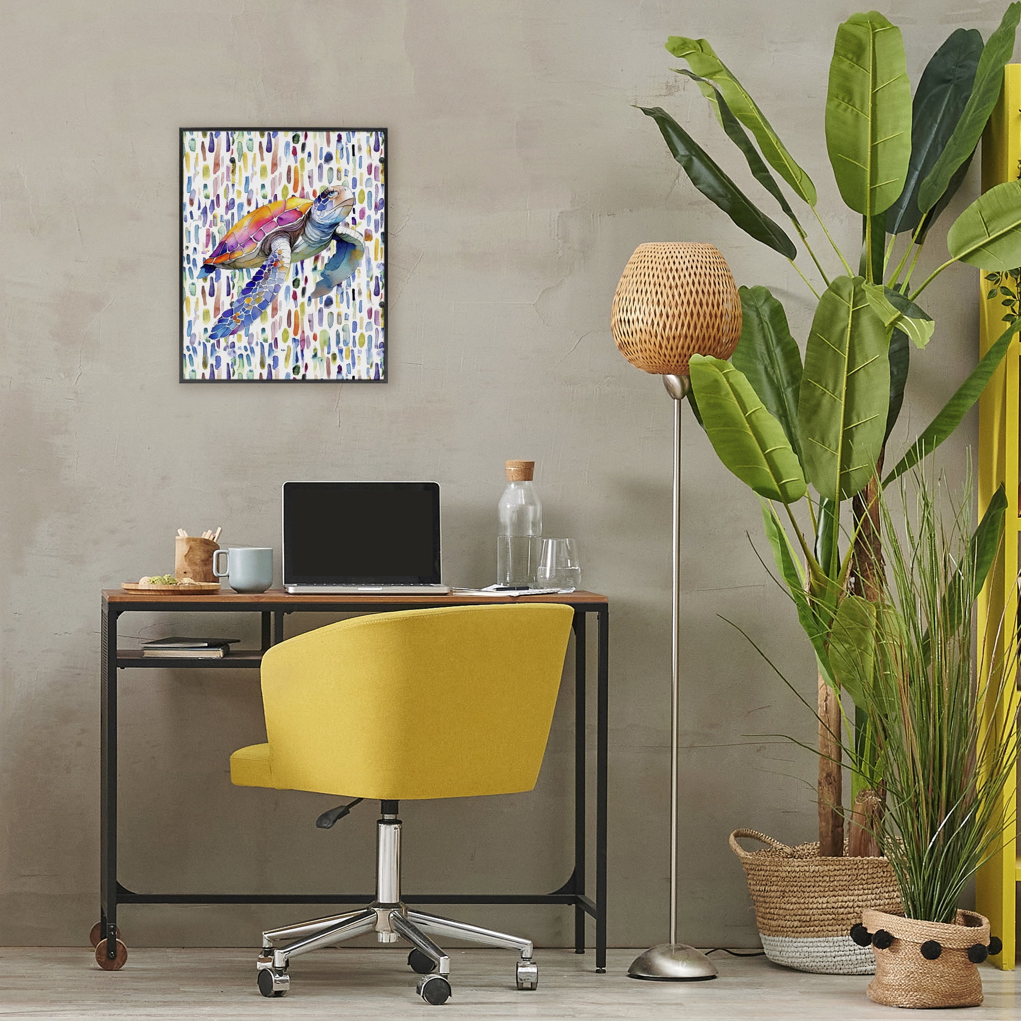 Stupell Industries Turtle on Colorful Dots Black Framed Giclee Art, design by Shelly Craig