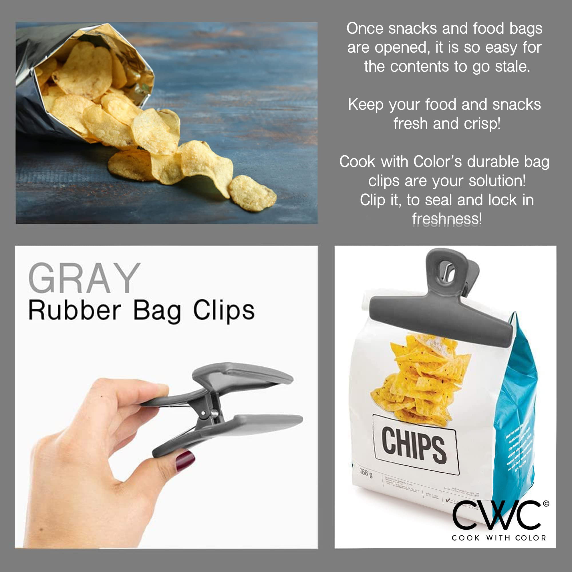 Pack of 8 Shiny Gold Bag Clips, Stainless Steel and Heavy Duty Metal Bag  Clip,Tightly Seals Chip, Coffee, Bread or Cereal Bags to Keep Food Fresh,  for