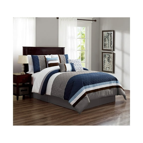 Luxlen Skiles 7 Piece King Comforter Set, Navy