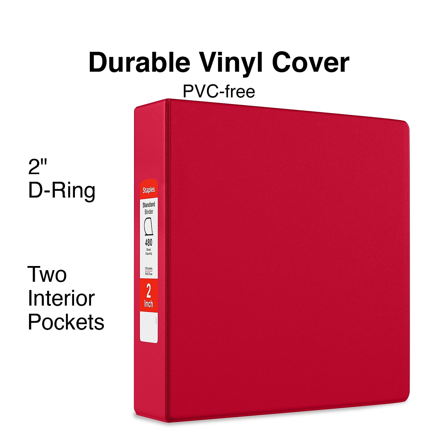 Staples Standard Binder with D-Rings Red or Burgundy 500 Sht Capacity 2' Ring 55366/26305