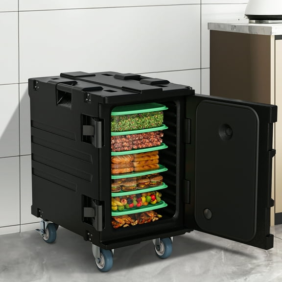 Uforic 95-Quart Rectangular Insulated Food Container with Wheels, 3-Layer Plastic Food Carrier Box (Black)