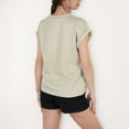 thumbnail image 6 of Women's Textured Short Sleeve Pullover Top with Rolled Cuffs and Subtle Geometric Pattern - Light Beige, Medium, 6 of 7
