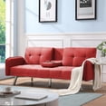 thumbnail image 2 of Convertible Futon Sofa Bed, Modern Sleeper Sofa with Armrest and 2 Cup, Red, 2 of 11