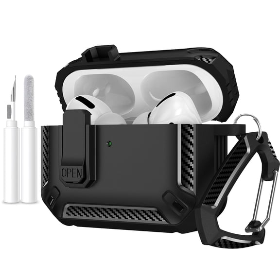 Rugged Case for Apple AirPods 4 2024, with Keychain & Cleaning Kit Shockproof Dustproof [Secure Lock Design] Lightweight Drop Protection Earbuds Case Cover for AirPods 4th Generation Women Men,Black