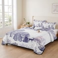 thumbnail image 2 of Quilts Queen Size Bedding Set, Purple Christmas Lightweight Quilted Comforter, Xmas Tree Forest Snowflake Winter Elk Soft Reversible Bedspread Coverlet with Pillow Covers for All Season, 90" x 96", 2 of 9