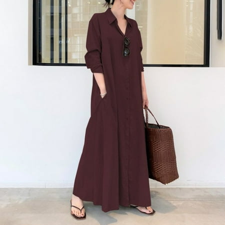 

Women s Business Out Dresses with Breathable Cotton V Neck Long Sleeves for Girlfriend Mother Daughter Friends L Wine Red