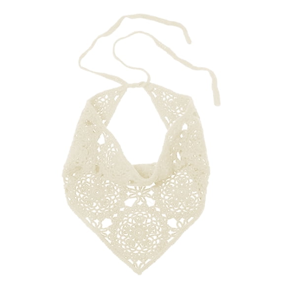 Floral Crochet Hair Bandana Headscarf Hair Wrap Vintage Head Kerchief for Girls