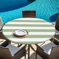 thumbnail image 5 of Sage Green Striped Round Tablecloth 36-44 Inch Round Fitted Table Cloth with Elastic Edge, Farmhouse Sage Green Stripes Waterproof Table Cover Protector for Outdoor Picnic Party Dining, 5 of 6