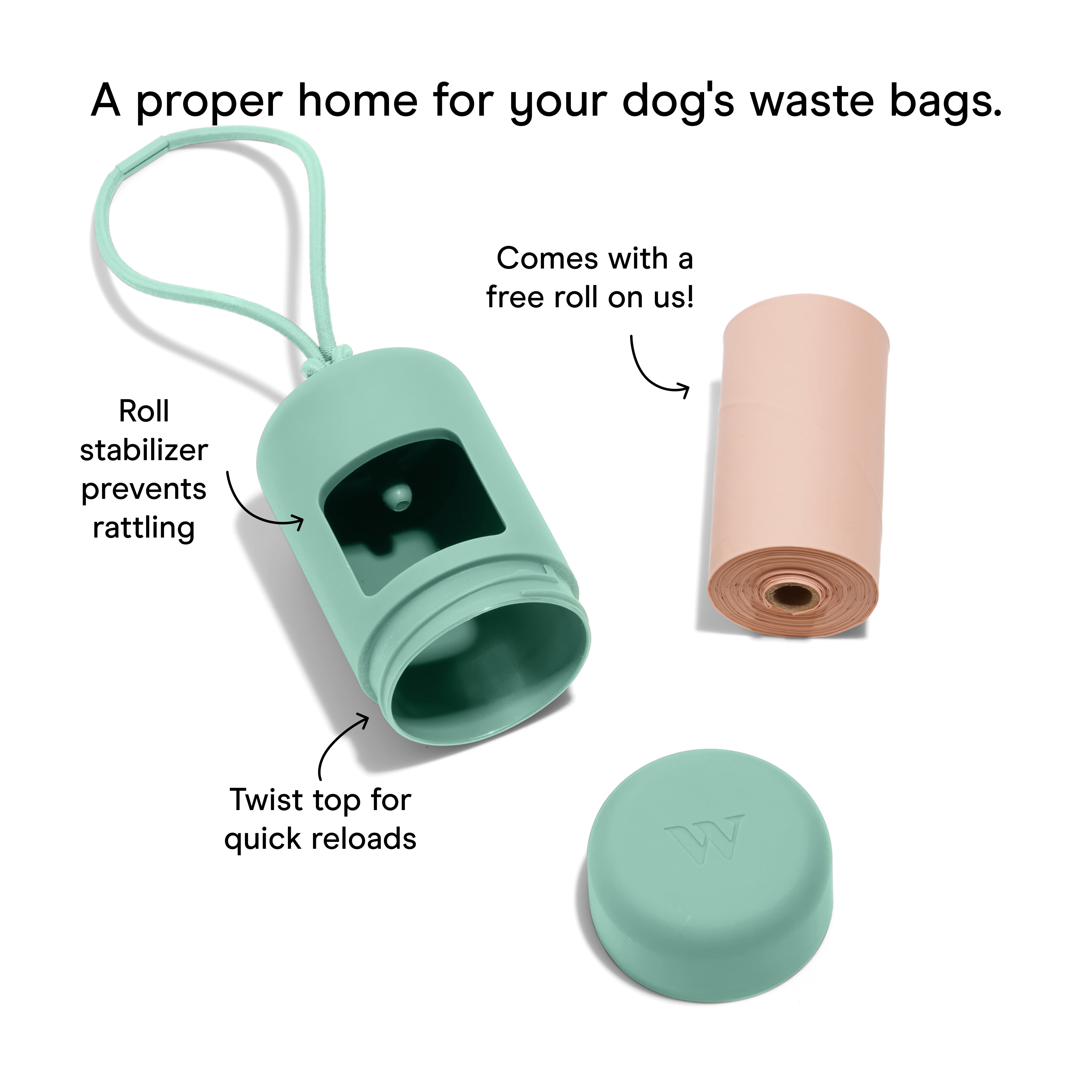 Wild One Dog Waste Poop Bag Carrier Dispenser, Seafoam Teal