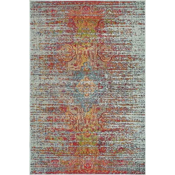 Unique Loom Michaelangelo Vita Rug Blue/Navy Blue 4' 1" x 6' 1" Rectangle Border Bohemian Perfect For Living Room Bed Room Dining Room Office