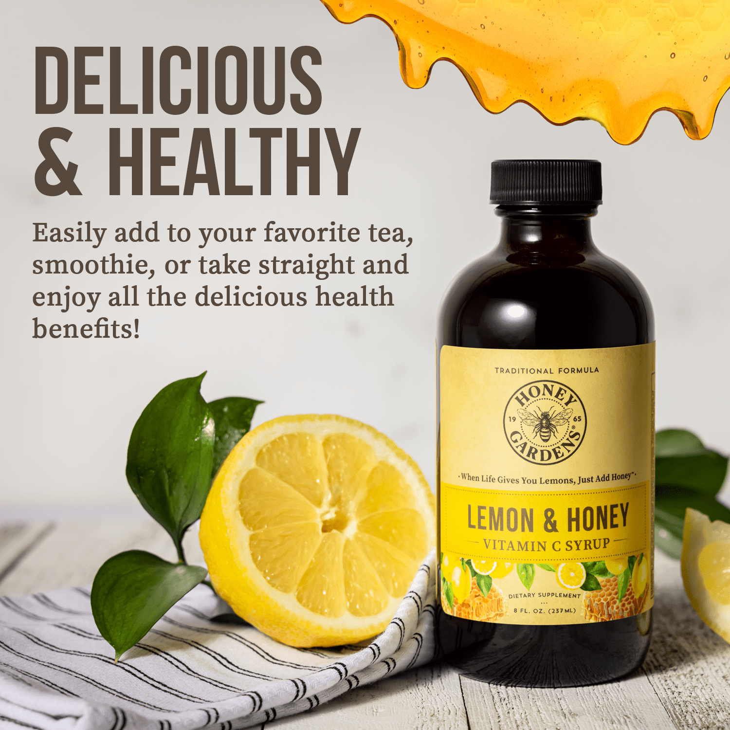 Honey Gardens Syrup - Honey & Lemon, Syrup (Btl-Glass) | 8oz
