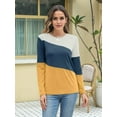 thumbnail image 3 of Women'S Color Block Tops Casual Long Sleeve Tunic Round Neck Pullover Shirts Gray Yellow M, 3 of 6
