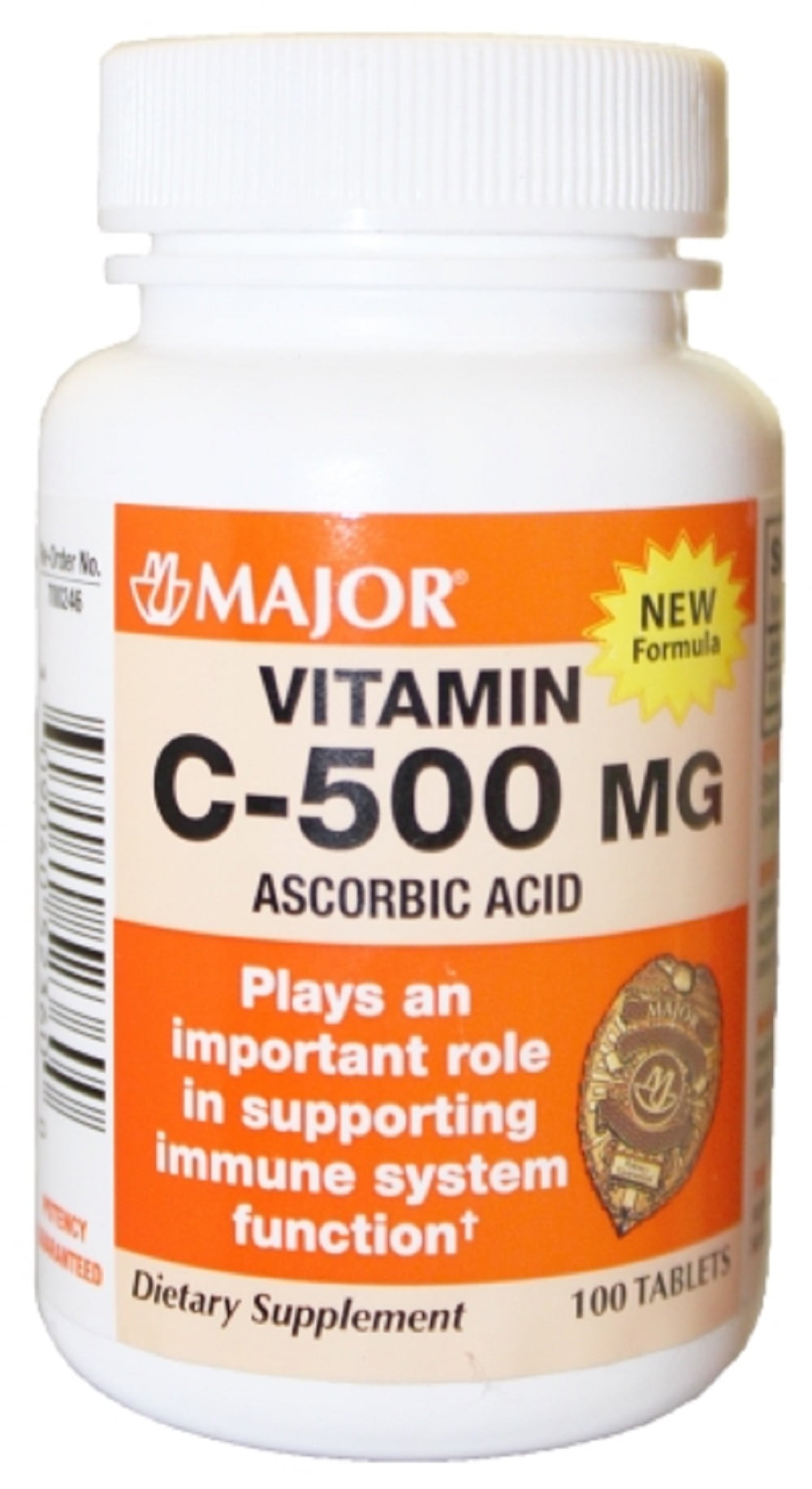 Major VitaminC Ascorbic Acid Dietary Supplement Tablets, White, 500 mg, 100 Count