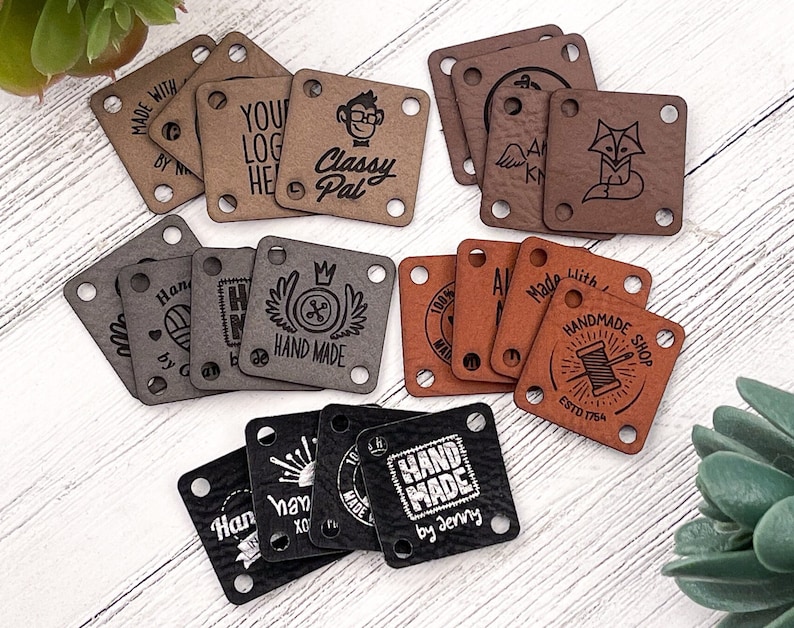 Faux Leather Tags for Handmade Items SEW ON Personalized Logo