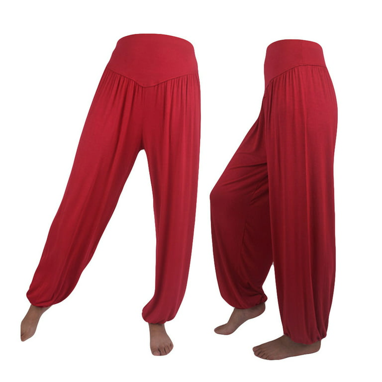 YWDJ Wide Leg Pants for Women High Waist Plus Size Elastic Loose Casual  Cotton Soft Yoga Sports Dance Harem Pants Wine XXL 