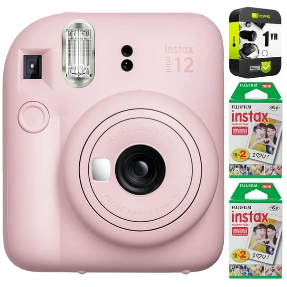 Fujifilm 16806250 Instax Mini 12 Instant Camera, Blossom Pink Bundle with Instax Mini Twin Pack Picture Format Instant Daylight Film (40 Shots)   1 Year Enhanced CPS Protection Pack