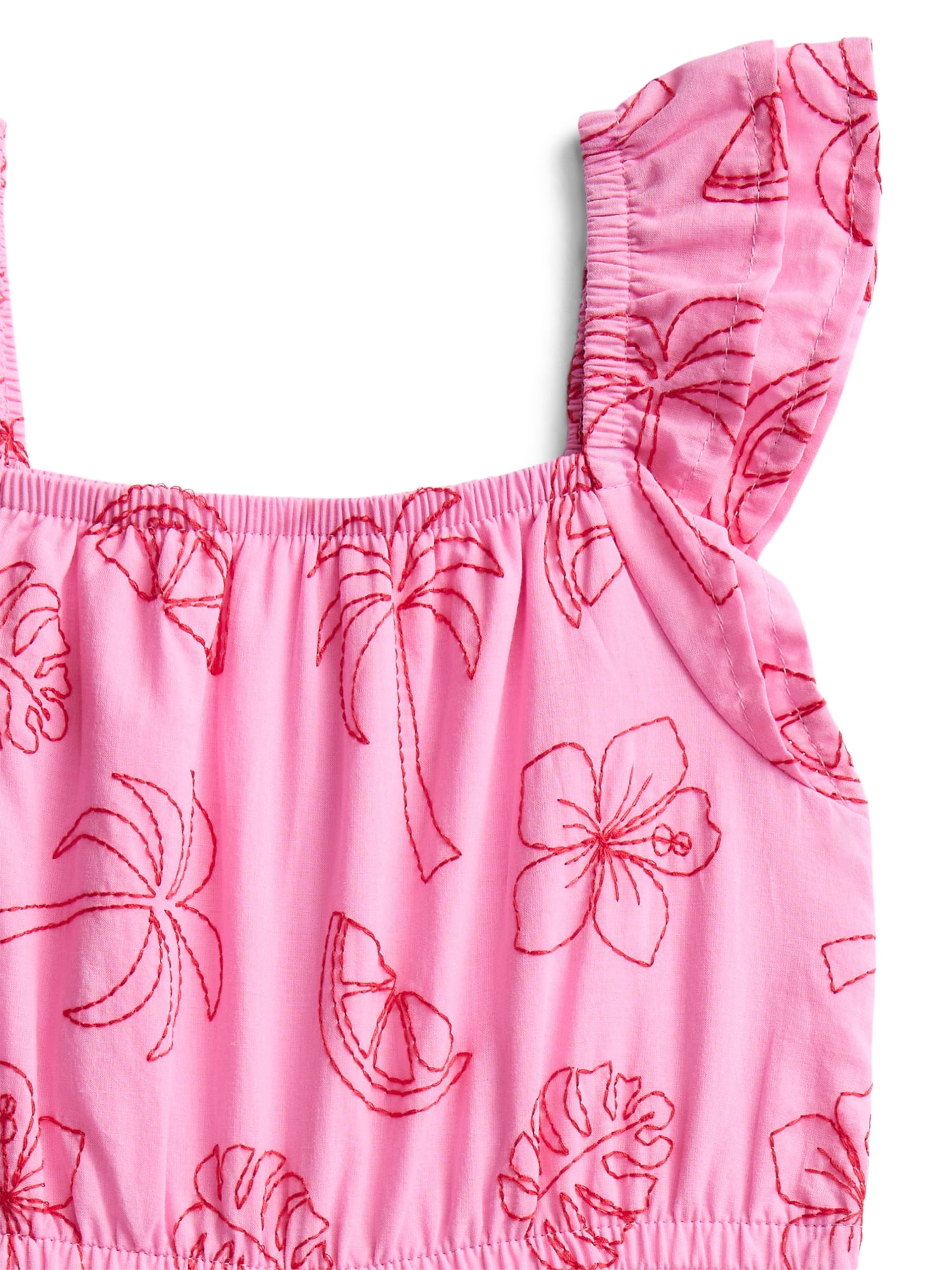 Wonder Nation Toddler Girls Allover Print Cotton Romper with Ruffle Sleeves, Sizes 12M-5T