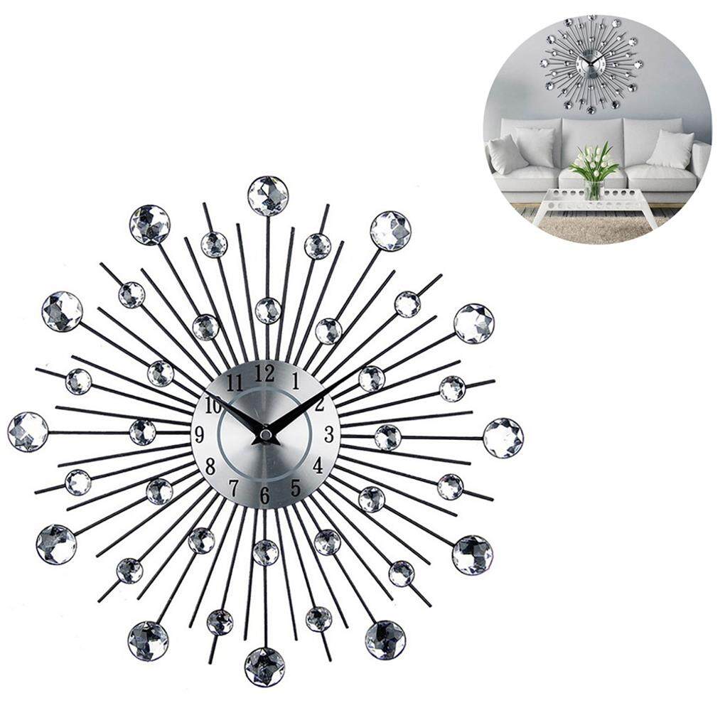 GeweYeeli Crystal Wall Clock Silver Dial Metal Wall Clock 12 Digits
